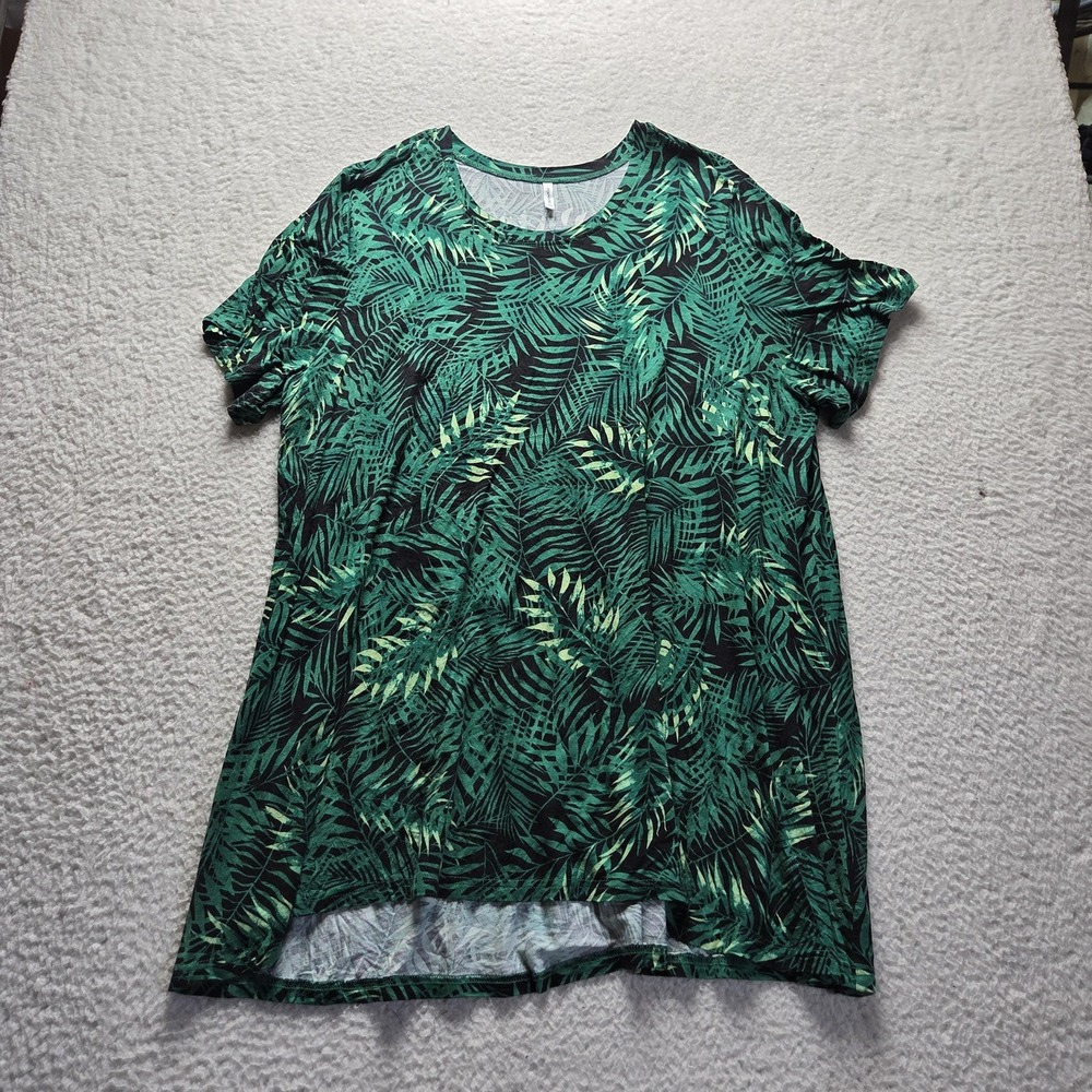 POPYOUNG Shirt Womens Plus 3X Green Round Neck Short Sleeve Leaf Tunic Top
